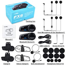 2pcs Fodsports FX6 Helmet Intercom Motorcycle Helmet Bluetooth Headset Interphone,6 Riders,1000m