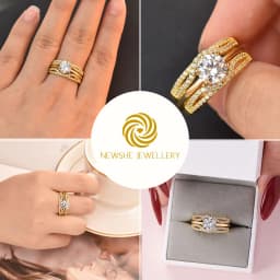 Newshe Solid 925 Sterling Silver Solitaire Round Cut 5A CZ Wedding Rings Set for Women Eternity Stacking Guard Ring Enhancer
