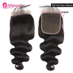 AliPearl Hair Transparent Lace 6x6 Closure Brazilian Body Wave Human Hair Pre Plucked with Body Hair Body Wave 6x6 Lace Closure