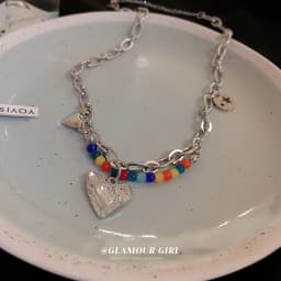 NEW Colorful Hollow out Love Pendant Double layer Chain Pearl Metal Necklace for Women Girls Punk Trendy Jewelry
