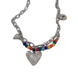 NEW Colorful Hollow out Love Pendant Double layer Chain Pearl Metal Necklace for Women Girls Punk Trendy Jewelry