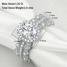 Newshe 3 Pieces Wedding Engagement Rings Set for Women 925 Sterling Silver Jewelry Art Deco Bands Oval AAAAA Cubic Zircon Ring