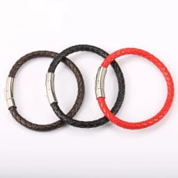 4mm 6mm Stainless Steel Clasp Simple Design Bangles Red Black Brown Men's Man-made Leather Bracelets LB775
