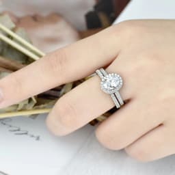 Newshe 925 Sterling Silver Wedding Rings Set for Bride 3.2Ct Halo Oval Cut AAAAA Cubic Zircon Fine Jewelry