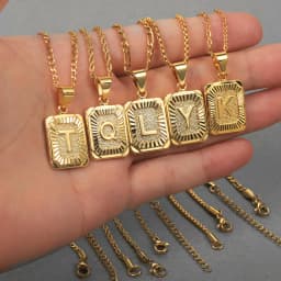 Trendy Gold Color A-Z Letters Pendant Necklace For Women Men Name Choker Stainless Steel Multi Chains 18inch Dropshipping