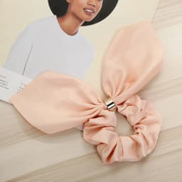 Bow Elastic Hair Bands Women Rabbit Ears Ponytail Sweet Cute Solid Color Metal Button Headwear Fixed Hair Accessories