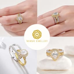 Newshe Yellow & Rose Gold 925 Sterling Silver Pear Shaped Engagement Ring Enhancer Wedding Band Simulated Diamond AAAAA CZ