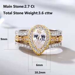 Newshe Yellow & Rose Gold 925 Sterling Silver Pear Shaped Engagement Ring Enhancer Wedding Band Simulated Diamond AAAAA CZ