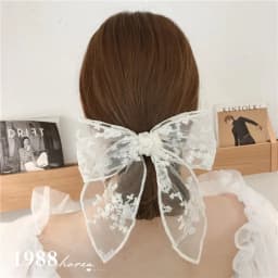 Summer Vacation Lace Hair Clip Black White Bow Knot Hair Barrettes For Women Ponytail Elegant Hairclip With Mesh Bow