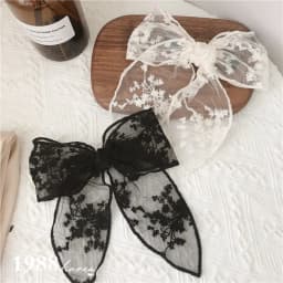 Summer Vacation Lace Hair Clip Black White Bow Knot Hair Barrettes For Women Ponytail Elegant Hairclip With Mesh Bow