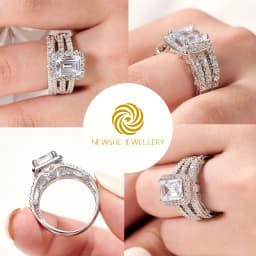 Newshe 925 Sterling Silver Vintage Emerald Cut AAAAA Cubic Zircon Wedding Engagement Rings for Women Bridal Set Fine Jewelry