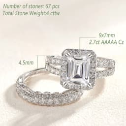 Newshe 925 Sterling Silver Vintage Emerald Cut AAAAA Cubic Zircon Wedding Engagement Rings for Women Bridal Set Fine Jewelry