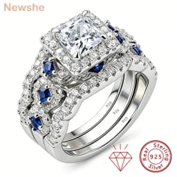 Newshe 3 Pcs Wedding Rings Set for Women 925 Silver Princess Cut Certified Moissanite/Zircon Luxury Bridal Engagement Jewelry