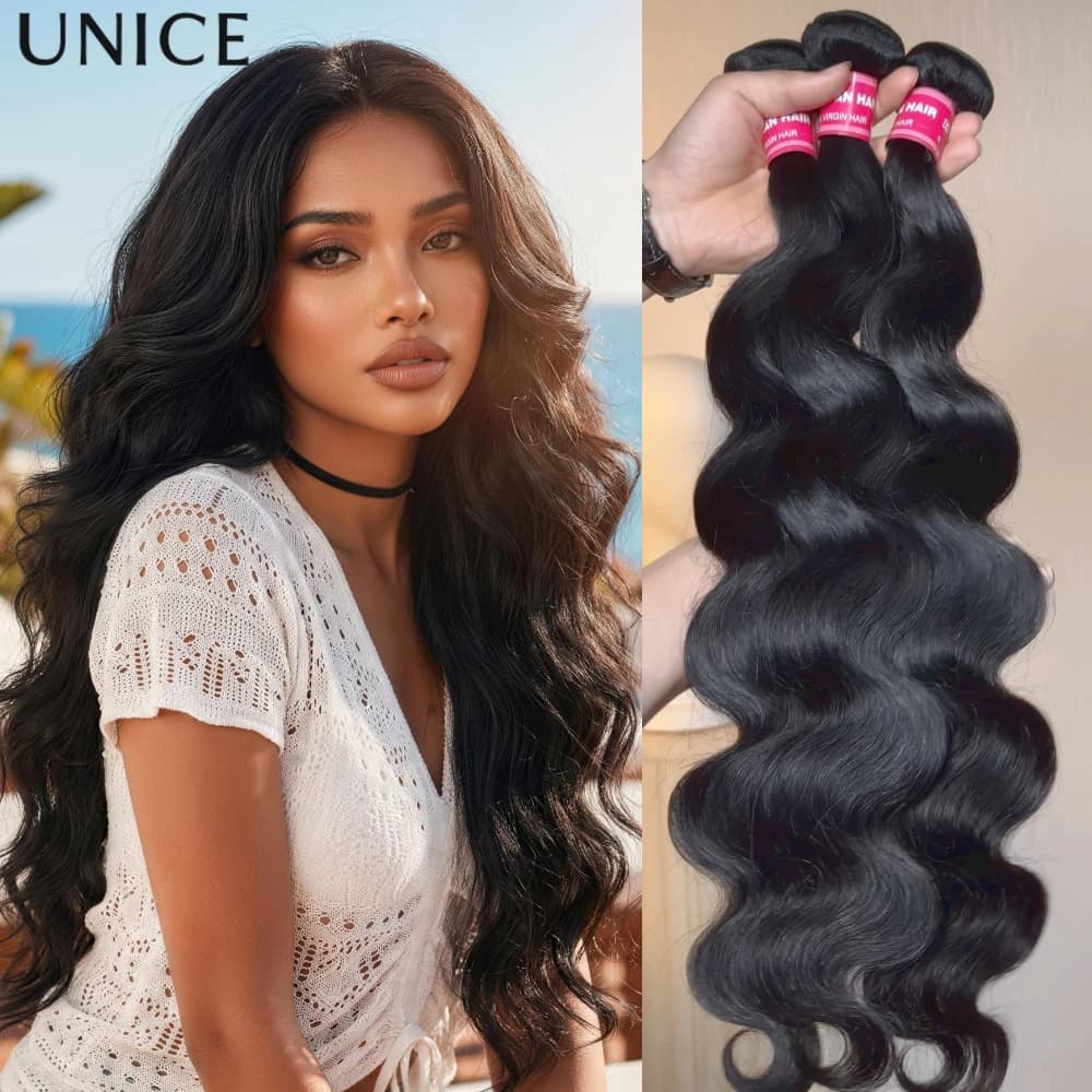 UNice Hair Body Wave Bundles 1/3 Pcs/Lot Natural Color 12A Grade Virgin 100% Human Hair Bundles Sew-In Human Hair Extensions