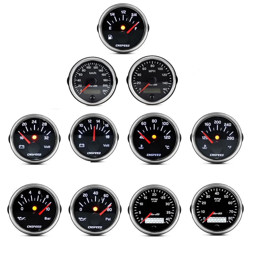 12V 24V 36V Voltmeter RMP Tachometer Fuel Gauge Bar Psi Pressure Gauge KMH MPH Speedometer °f ℃ Water Temperature Gauge