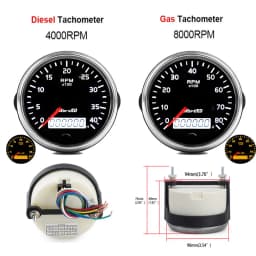 12V 24V 36V Voltmeter RMP Tachometer Fuel Gauge Bar Psi Pressure Gauge KMH MPH Speedometer °f ℃ Water Temperature Gauge