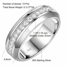 Newshe Men's 925 Sterling Silver Wedding Rings Brilliant AAAAA Grade Cubic Zircon Luxury Fine Jewelry Band