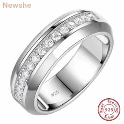 Newshe Men's 925 Sterling Silver Wedding Rings Brilliant AAAAA Grade Cubic Zircon Luxury Fine Jewelry Band