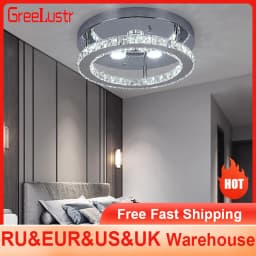 Modern LED Crystal Chandelier Lighting Mirror Rings Ceiling Lamp for Living Room Kitchen Luminaire Home Decor Light Fixture