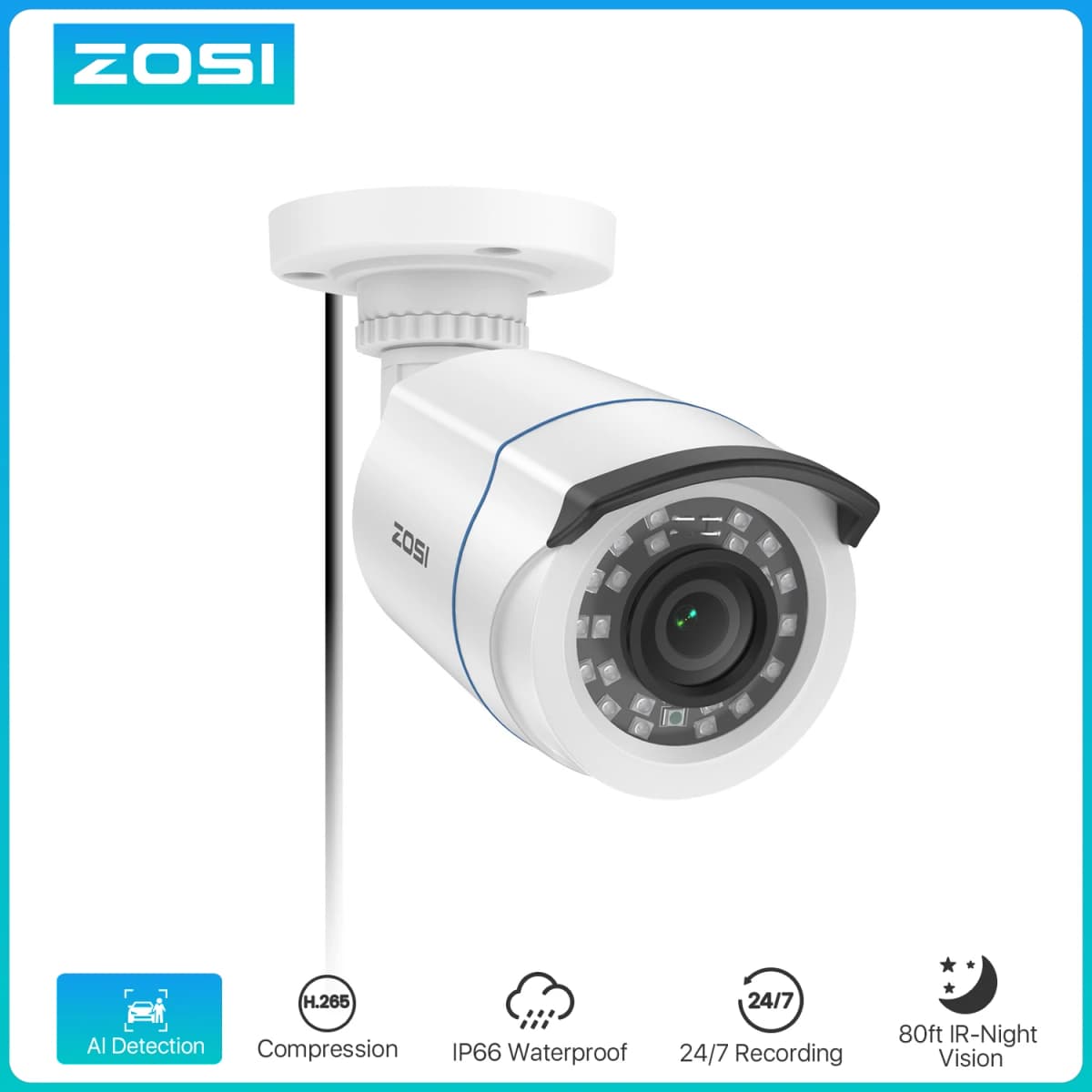 ZOSI HD 1080P 2MP H.265 4-in-1 CCTV Video Home Security IR Night Vision Weatherproof Bullet Camera for Surveillance System