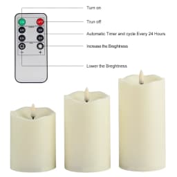 Pack of 3 Remote Control New Year Candles,Timed Flameless LED Candle Light Valentine's Day Party Home Decor Easter Candle