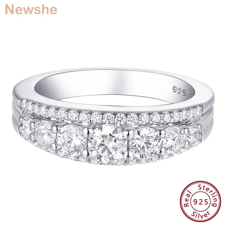Newshe 925 Sterling Silver Eternity Ring Wedding Band for Women 1.1ct Round White AAAAA Cz Size 4-10