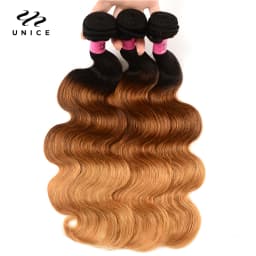 UNICE HAIR Ombre Hair Bundles Brazilian Body Wave 3 Bundles 100% Human Hair Weaves Remy Hair Extension 16-26inch Free Shipping