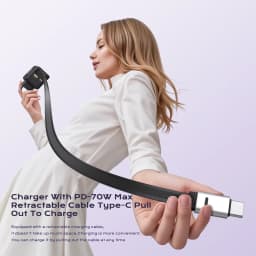 3 IN 1 GaN Charger with Retractable Cable 70W PD3.0 QC4.0 PPS 2 Type-C Travel Fast Charger for IPhone 17 16 Pro Macbook Laptop