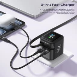 3 IN 1 GaN Charger with Retractable Cable 70W PD3.0 QC4.0 PPS 2 Type-C Travel Fast Charger for IPhone 17 16 Pro Macbook Laptop