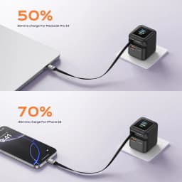 3 IN 1 GaN Charger with Retractable Cable 70W PD3.0 QC4.0 PPS 2 Type-C Travel Fast Charger for IPhone 17 16 Pro Macbook Laptop