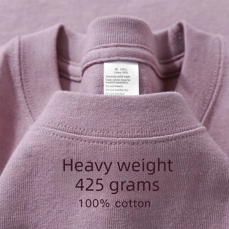 Summer Light Purple 425 grams Men T Shirt Heavy Cotton Short-sleeved T-shirt Loose Men's and Women's Casual Half-sleeves Tee