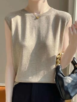 2026 Spring Summer Solid Color Versatile Tees Cashmere White Sleeveless Round Neck T-Shirt Core Spun Yarn Women's Top