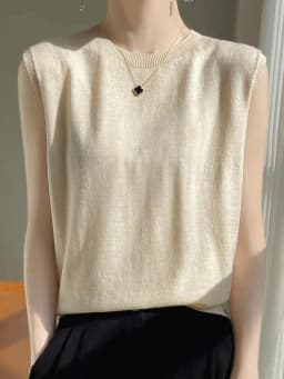 2026 Spring Summer Solid Color Versatile Tees Cashmere White Sleeveless Round Neck T-Shirt Core Spun Yarn Women's Top