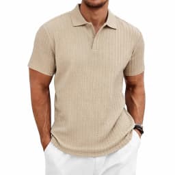 Men's knitted textured simple short-sleeve polo shirt, casual golf business top, suitable for summer daily wear