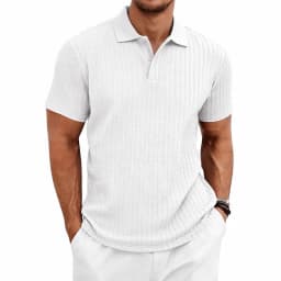 Men's knitted textured simple short-sleeve polo shirt, casual golf business top, suitable for summer daily wear