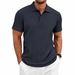 Men's knitted textured simple short-sleeve polo shirt, casual golf business top, suitable for summer daily wear