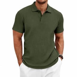 Men's knitted textured simple short-sleeve polo shirt, casual golf business top, suitable for summer daily wear