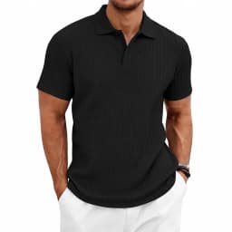 Men's knitted textured simple short-sleeve polo shirt, casual golf business top, suitable for summer daily wear