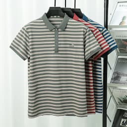Spring New Men's Collar Polo Shirt Striped Cool Breathable T-shirt Base Shirt