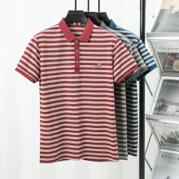 Spring New Men's Collar Polo Shirt Striped Cool Breathable T-shirt Base Shirt