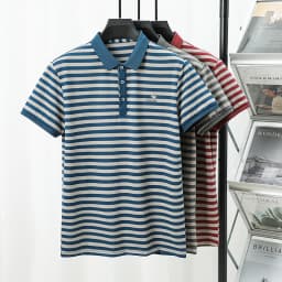 Spring New Men's Collar Polo Shirt Striped Cool Breathable T-shirt Base Shirt