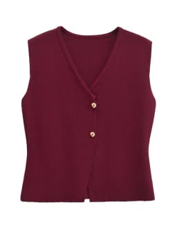 2026 Spring Summer Gold Button Decor Tank Tops Women's Fashion V-Neck Sleeveless Vests Casual All-Match Plain Knit Camis