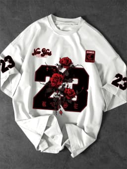 New York 23 Rose Graphic T-Shirt Men Gothic Streetwear Crew Neck Short Sleeve Polyester Tops with Brooklyn & LA Print S-XXL