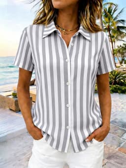 Women's multicolored stripes 3D Print Lapel Shirt Short Sleeve Button Down Casual Tops Summer Beach Hawaiian Wear Lightweight