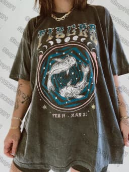 12 Zodiac Signs Dark Gray Printed T-Shirt — Libra, Leo, Aries, Sagittarius, Gemini Short-sleeved Retro Street Y2K Fashion Tops