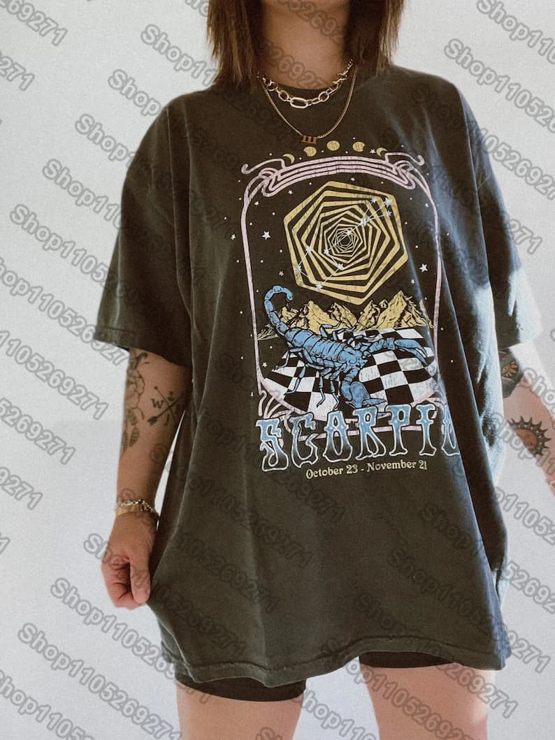 12 Zodiac Signs Dark Gray Printed T-Shirt — Libra, Leo, Aries, Sagittarius, Gemini Short-sleeved Retro Street Y2K Fashion Tops