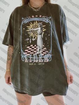 12 Zodiac Signs Dark Gray Printed T-Shirt — Libra, Leo, Aries, Sagittarius, Gemini Short-sleeved Retro Street Y2K Fashion Tops