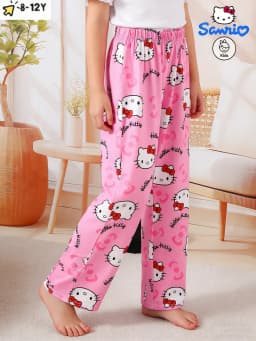 Sanrio Girls' Long Pants Spring and Autumn Hello Kitty Girls' Outdoor Fashion Casual Wide Leg Pants, Suitable for Home Wearing