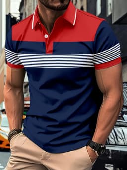 Men's Fashion Color Block Shirt Lapel Golf Shirt Short Sleeve Printed Button Clothing Fashion Design Casual Breathable
