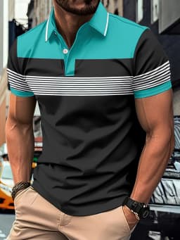 Men's Fashion Color Block Shirt Lapel Golf Shirt Short Sleeve Printed Button Clothing Fashion Design Casual Breathable